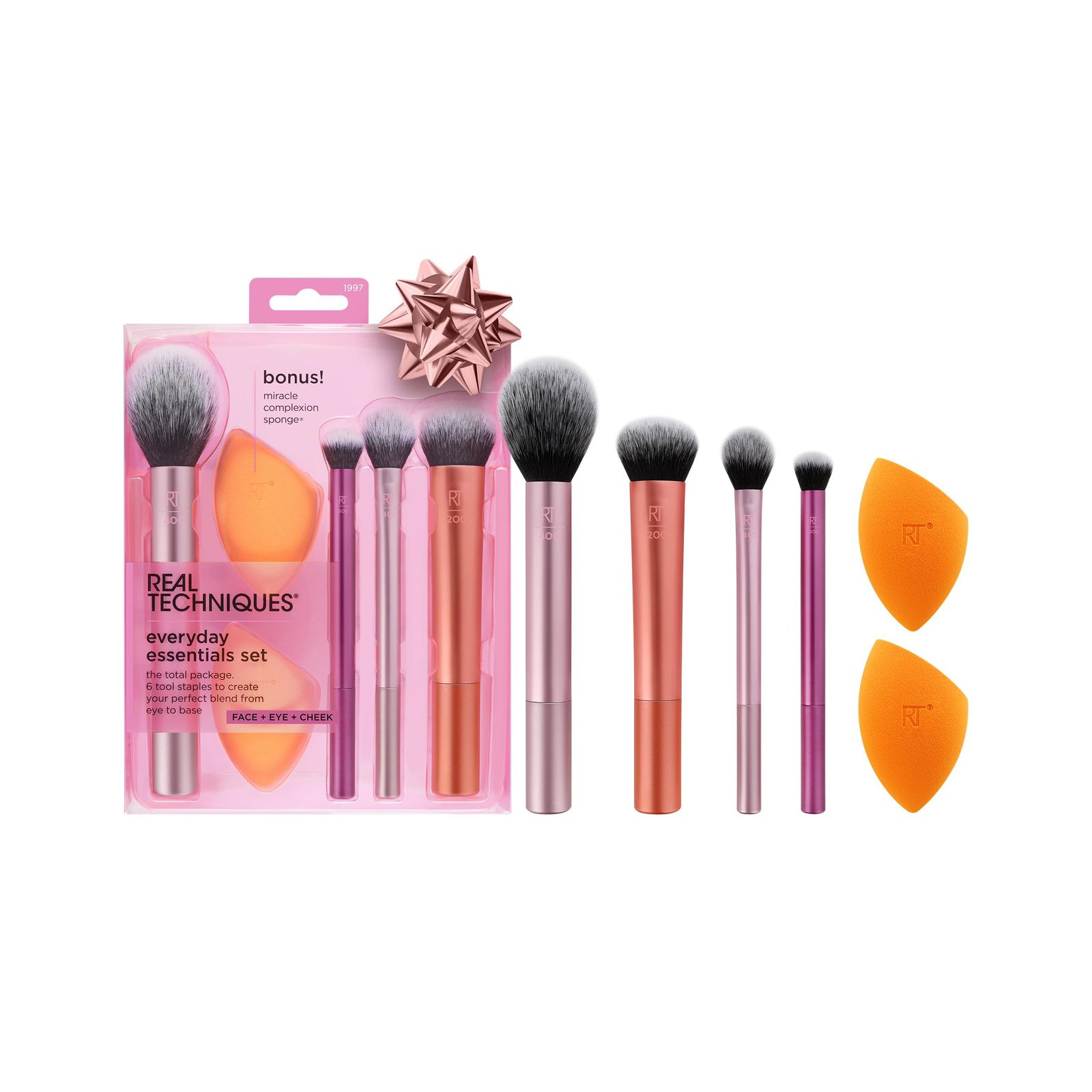 Real Techniques Essentials Makeup Brush Set with Bonus Miracle Complexion Sponge