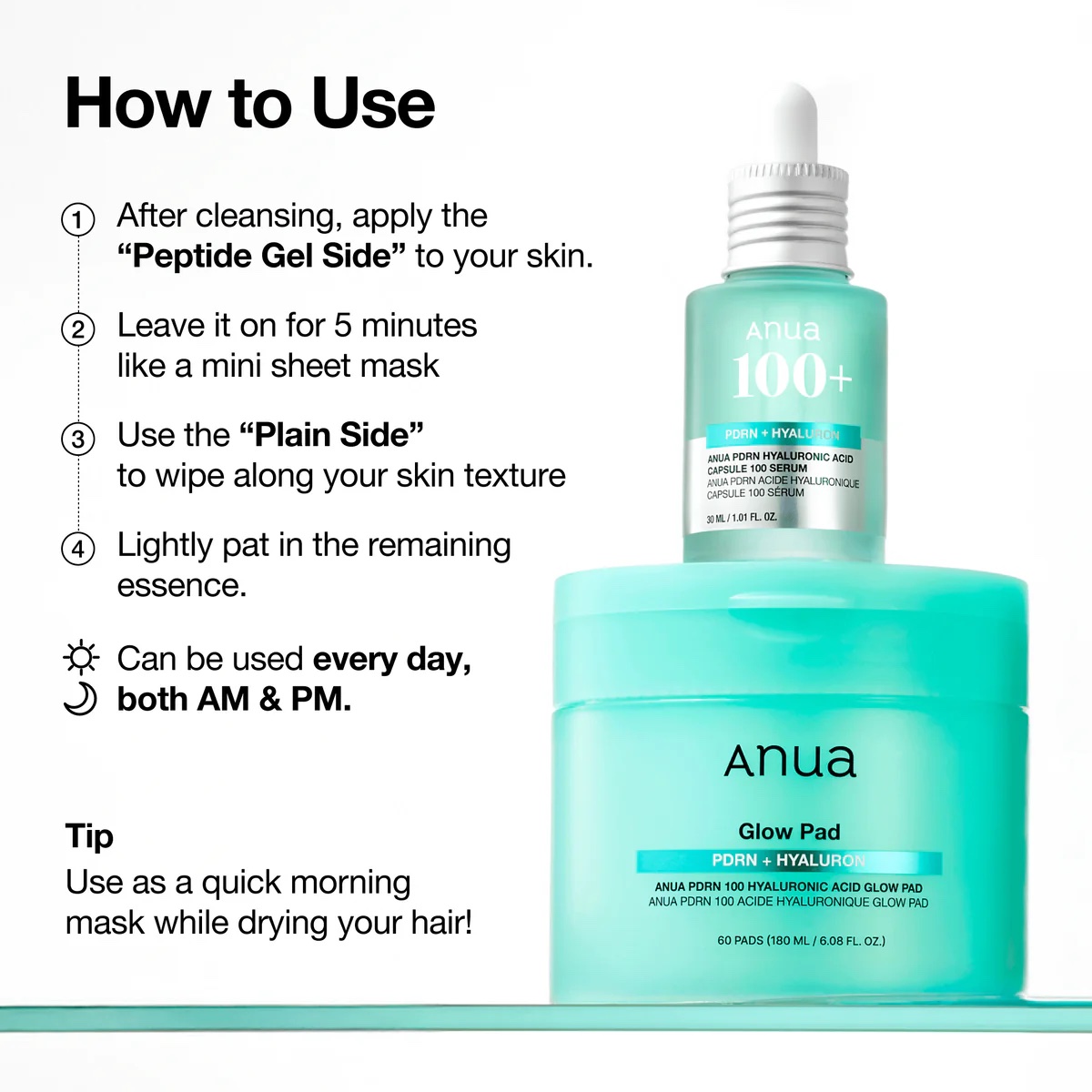 ANUA PDRN 100 Hyaluronic Acid Glow Pad